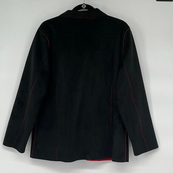 CHICO'S Jacket Women's Size 2 Large Black Red Faux Suede Button Front Collared - Picture 10 of 13